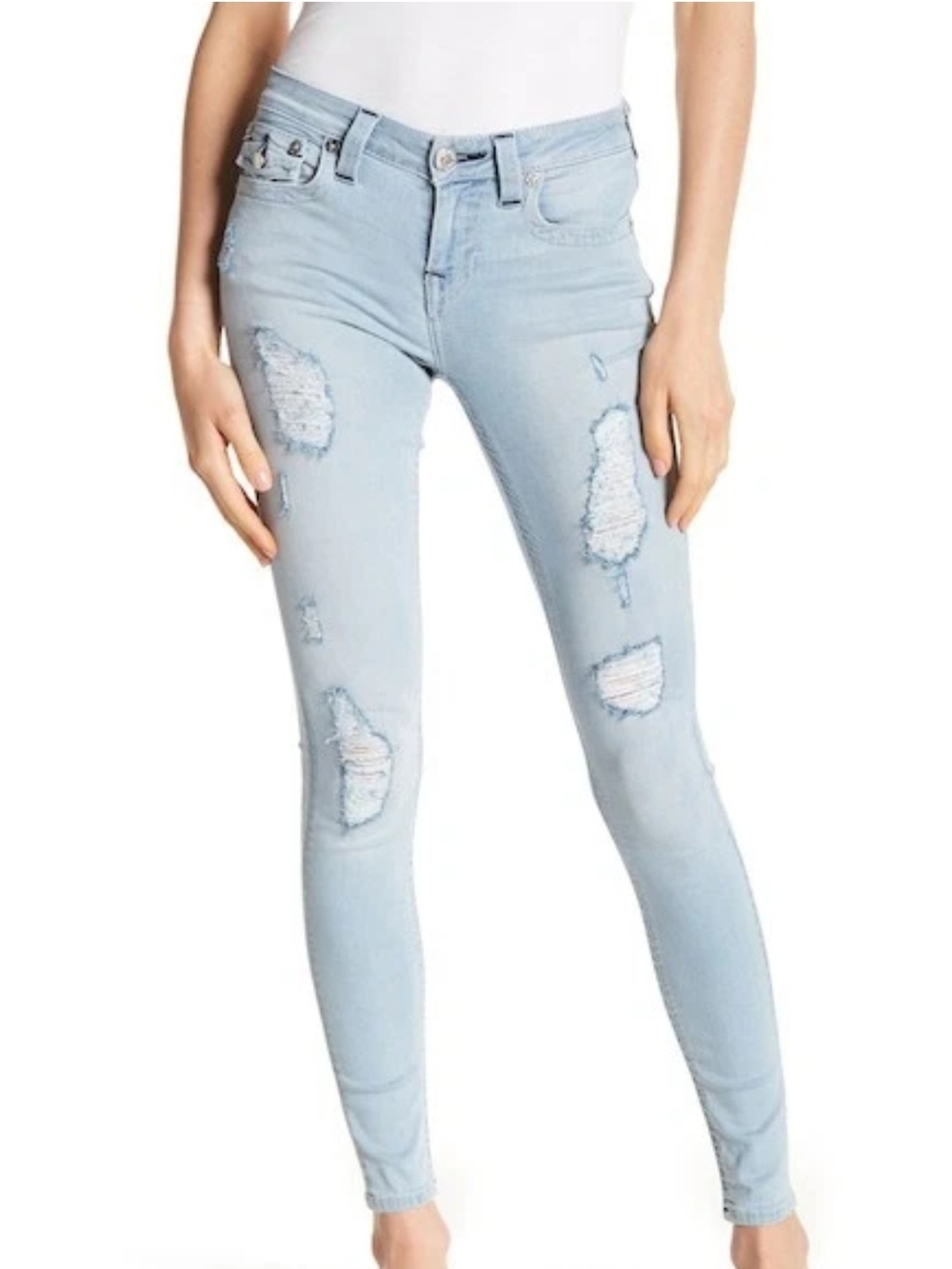True Religion Light Blue Ripped Skinny Jeans